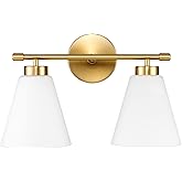 Hamilyeah Gold Bathroom Vanity Light Fixture with Frosted Glass Shade, 2 Light Vanity Lighting Fixture Over Mirror, 2 Bulb Wa