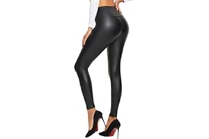 GROTEEN Faux Leather Leggings for Women Stretchy High Waisted Pants Workout Waistband Pleather Leggings