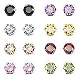 8 Pairs Assorted Color Wholesale Lot Stainless Steel Cubic Zirconia CZ Stud Earrings, Hypoallergenic (2. 6mm Round - 8 Colors)