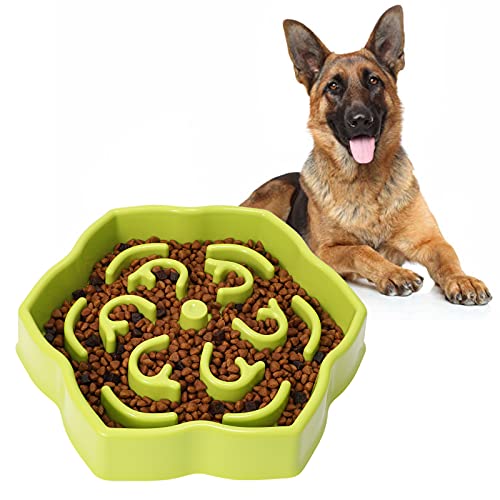 Slow Feeder Dog Bowl, Slow Feeding Petal Maze Dog Bowl, Healthy Diet Slow Eating Pet Bowl, Anti-Gulping Slow Feeder Stop Bloat Bowl for Small & Medium Size Dogs Green
