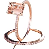 LRGKMCWTOB 18K Rose Gold Filled Morganite Ring Engagement Ring for Men and Women, Exquisite Champagne Color Micro-Inlaid Zircon bar Ring Engagement Bridal Women Jewelry Set Size 6-10 (US 7)