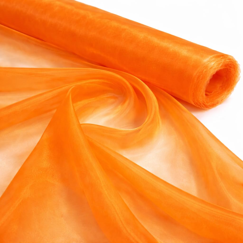 Midland Textiles Orange 1 Meter Pack Plain Sheer Lightweight Organza Voile Drape Curtain, Wedding, Chair Sash Fabric 150cm Wide