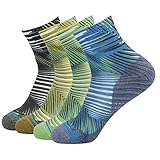 HUSO Men's Striped Print Quick Wicking Athletic Quarter Running Socks 4 Pairs