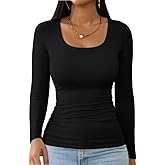 Haochic Womens Square Neck T Shirts Long Sleeve Tops Fall Clothes Ribbed Knit Slim Fitted Shirts Casual Basic Tees