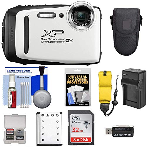 Fujifilm FinePix XP130 Shock & Waterproof Wi-Fi Digital Camera (White) with 64GB Card + Battery +Charger + Cases + Tripod + Float Strap + Ultimate DealsKit