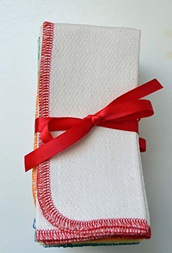 Paperless Towels, 1-Ply, Made from Natural Unbleached Cotton Birdseye Fabric - 11x12 inches (28x30.5 cm) Set of 10 in Rainbow