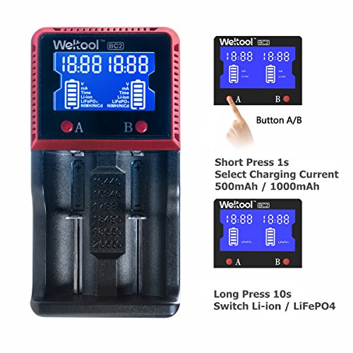 Weltool Intelligent Battery Charger Smart Digital With LCD Universal Charger For Rechargeable Batteries Ni-MH Ni-Cd AA AAA Li-ion LiFePO4 IMR 14500 16340 18650 RCR123 26650 with Car Adapter (2 Slot) - Thumbnail 4