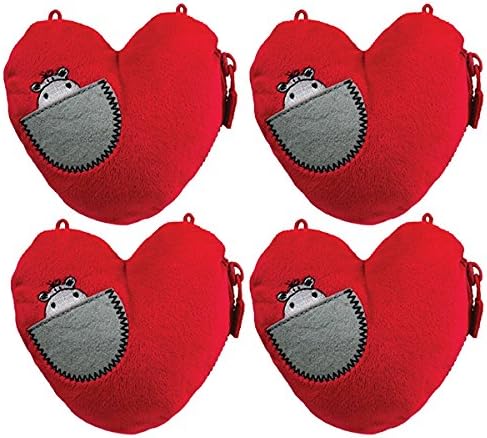 Stuffies 4 Pack 4” Heart Soft Plush Stuffed Toy Zipper Pocket Kids Mini Purse Storage
