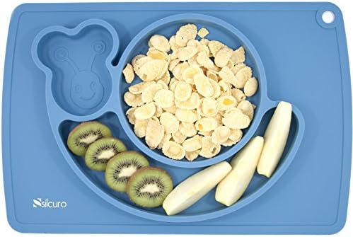Silicone Placemat Plate, Happy Snail, Feeding Mat for Kids, Non-Slip, 100% Food Grade Silicone, BPA Free, FDA Approved, Size 15"×10"×1", (Blue) by silcuro