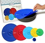 Silicone Lids - Microwave Covers, Food Covers, Bowl Covers. Suction Lids use for Pan or Skillet Lids. Boxed Gift Set. 5 Pack.