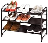 3-Tier Stackable Shoe Shelves Storage Utility Rack, Resin Slat Bronze