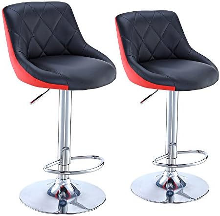 Tuff Concepts Set of 2 Bar Stools Chrome Faux Leather Kitchen Pub Barstool Breakfast Bar Chair (Black&Red)