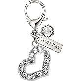 MONNEL MC330 Crystal Little Love Heart Lobster Clasp Charm for Women with Velvet Bag (White,1 Piece)