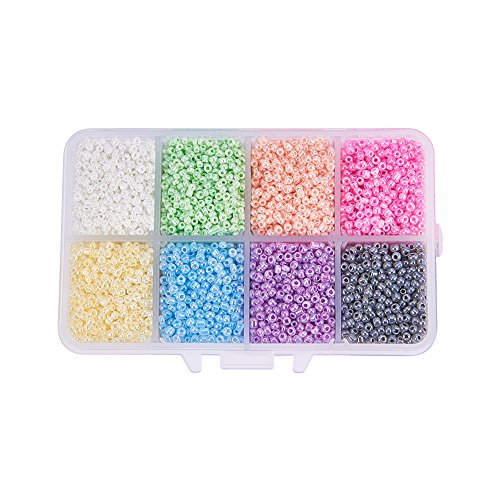 Pandahall 1 Box (About 8000pcs) 12/0 Mixed Color Glass Seed Beads Ceylon Round Loose Spacer Beads, 2mm