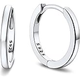 Bandmax 925 Sterling Silver Black Huggie Hoop Earrings 10mm Small Ear Hoops Hypoallergenic Silver Cartilage Piercing Jewelry Gift for Women Men
