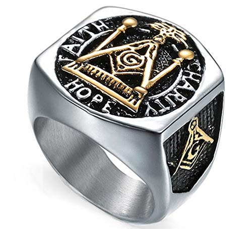 Man's Classic Retro Free-Mason Compass AG Masonic Religious Stainless Steel Rings,Size 14