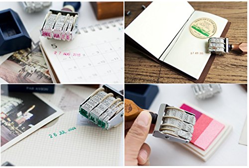 Home-organizer Tech Retro Roller Date Stamp,Rubber Stamps for DIY Craft Card Making Happy Planner Scrapbooking Supplies (Wood)