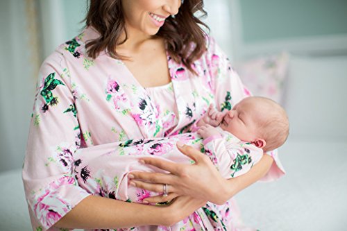 Baby Be Mine Mommy & Me Delivery Robe with Matching Baby Receiving Gown & Hat Set (S/M pre Pregnancy 2-10, Amelia)