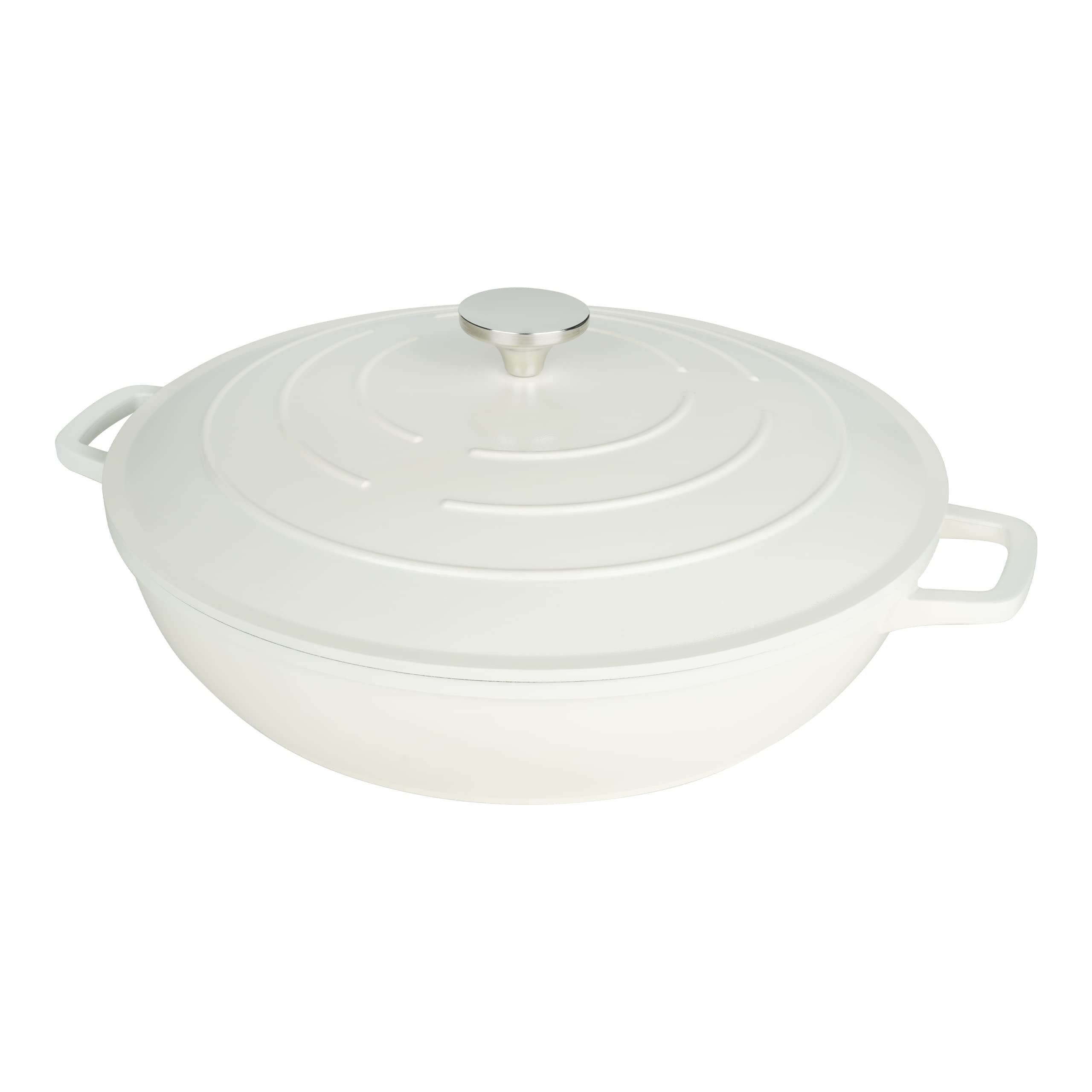 Commichef XR-L32CR 32cm Cast Aluminium Shallow Casserole Dish, Suitable for Oven and All Types of Hob, Perfect for Stews and Casseroles, Cream