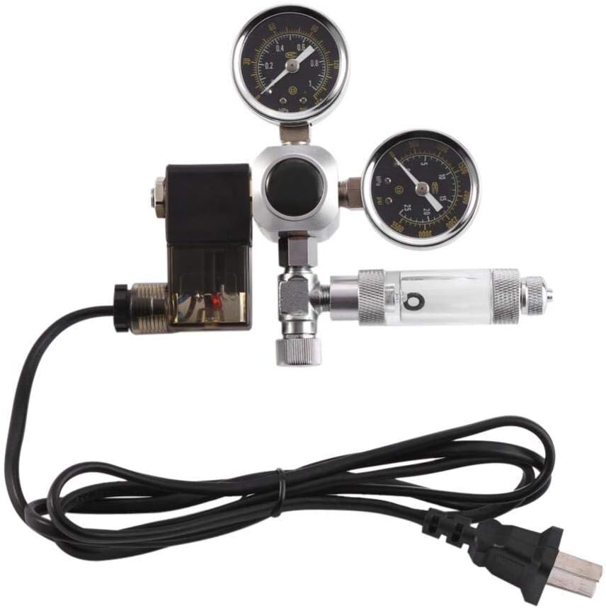 VistorHies - Aquarium CO2 Regulator Dual Gauge 220V Solenoid Valve Pressure Bubble Counter CO2 Control Water Plant Fish Tank Tool