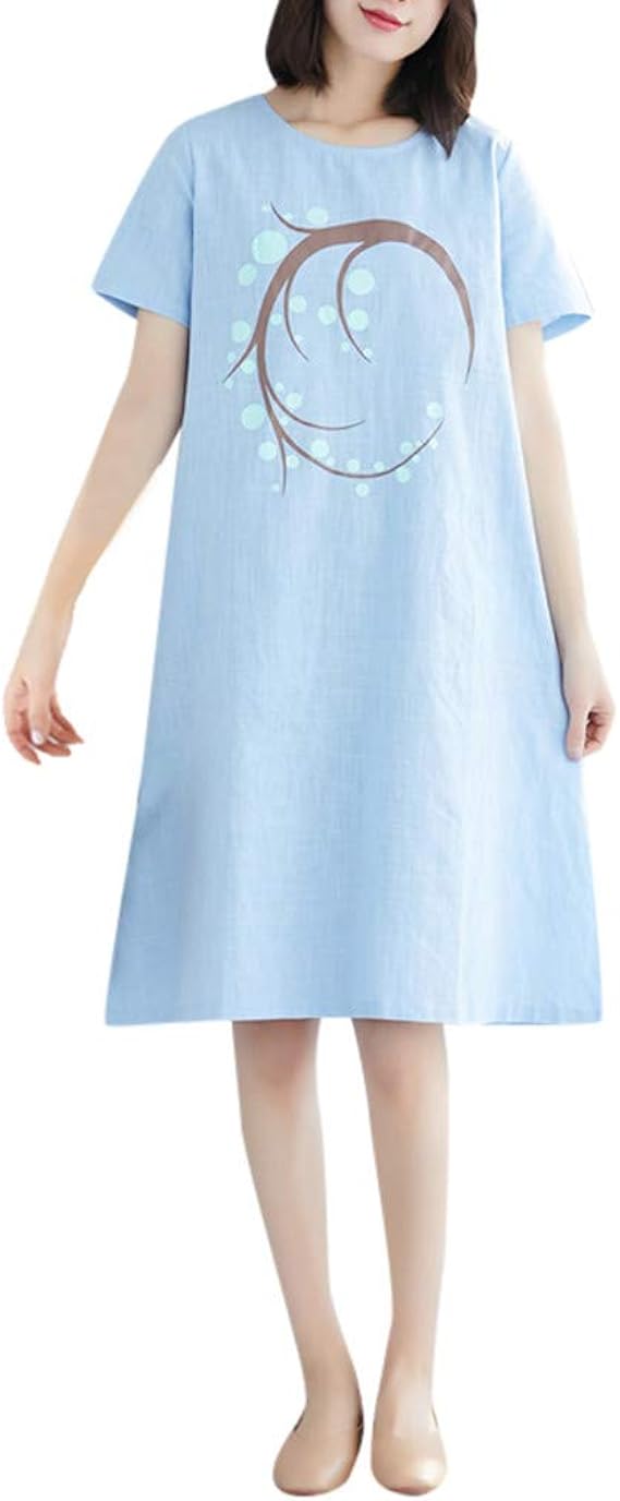 Amazon レディース 夏 半袖 パターン柄 プリント Aライン ミディ プリーツ ロング ｔシャツ ワンピース 春 秋 膝丈 ストレートドレス 無地 韓国風 ルーズ パッチワーク 森ガール 着痩せ 可愛い パーティ ビーチ 入学式 おでかけ ワンピース チュニック 通販