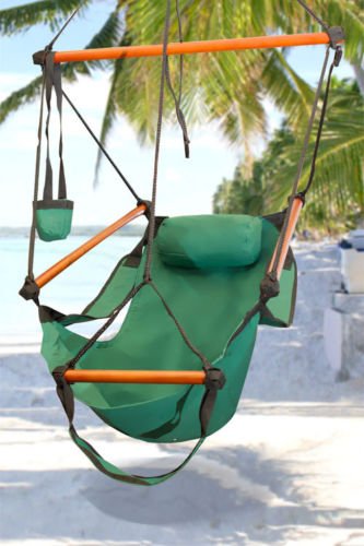 Hammock Outdoor Bay Garden Hanging Chair Air Deluxe Sky Swing Outdoor Chair Solid Wood 250lb Green