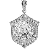 Claddagh Gold Bold 925 Sterling Silver Lion Head Shield Animal Pendant Charm Necklace