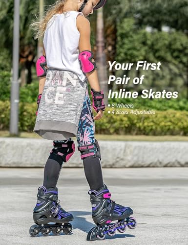 2PM Sports Adjustable Inline Skates for Girls and Boys Women Men, Sizes 30-33, 34-37, 38-41 and 42-44