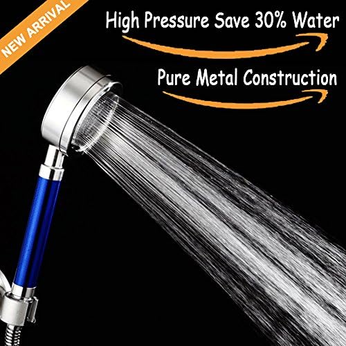 Hand Shower Head,Pure Metal Handheld Shower Head Extrem High Pressure Space-Grade Aluminum Spayer with Filter For Hard Water Saving Controller Flow Control Resistor 1.8GMP-Blue
