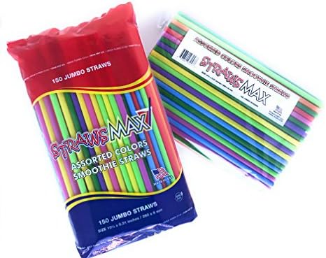 Jumbo Straws Max-Smoothie Straws Made in USA- BPA-Free Assorted Colors (150, 10-1/4" x 0.31")