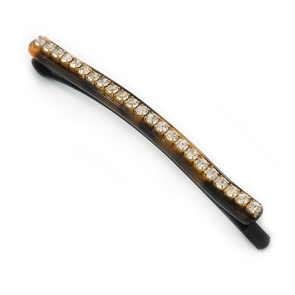 1Pcs Clear Austrian Crystal Tortoise Shell Effect Hair Grip/Slide In Black Tone - 65mm Across