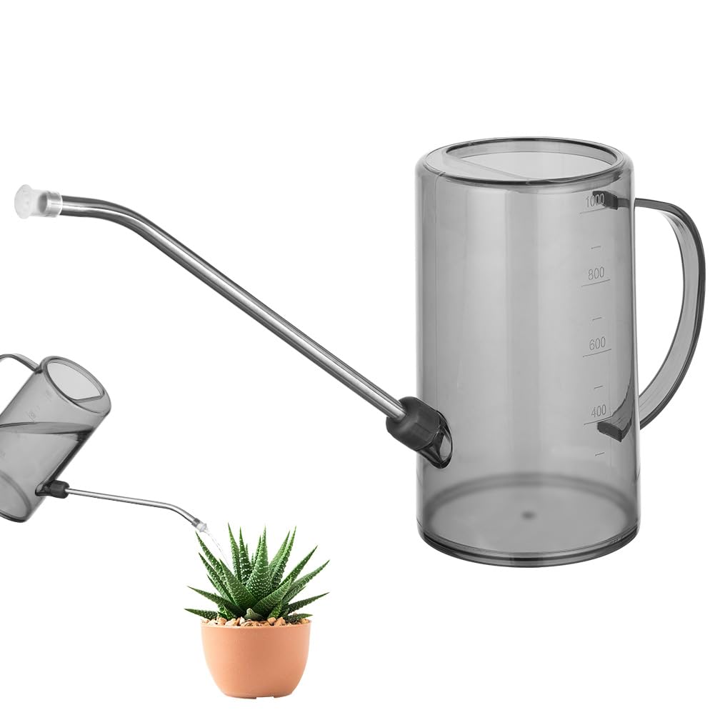 OFFCUP 35oz 1L Watering Can, Plastic Mini Small Watering Can, Plant Flower Long Spout Sprinkling Pot for Home Use Bonsai Indoors Outdoor Garden Succulents (Gray)
