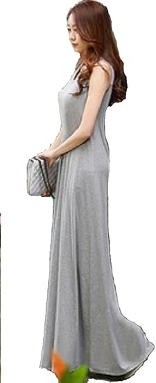Amazon Urbanstyle アーバンスタイル ノースリーブ カットソー マキシワンピース ロング丈 タンクトップ フレアがきれい S ライトグレー ワンピース チュニック 通販