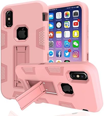 Tough Armor iPhone X Case with Kickstand, Deedose Extreme Heavy Duty Amor Protection [Hard PC + Soft Plastic] with Buit in Stand for iPhone X (Rose Gold)