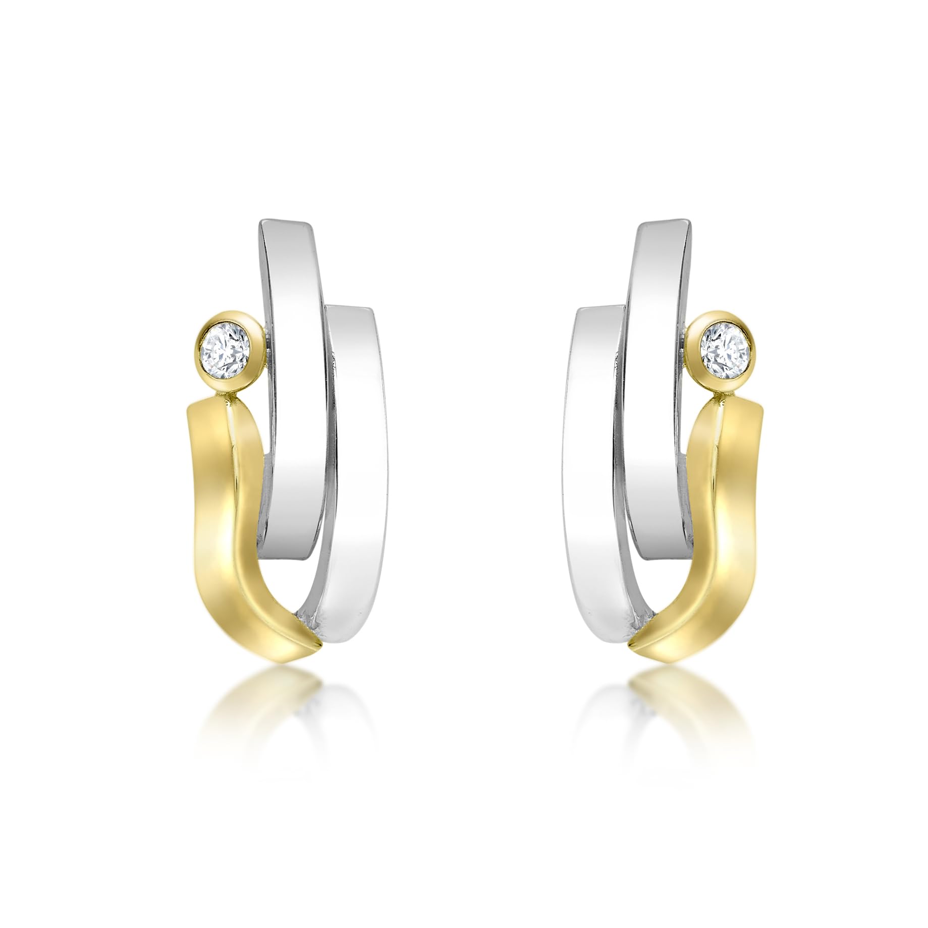CARISSIMA Women's 9 ct Yellow and White Gold Cubic Zirconia Three Band Earrings