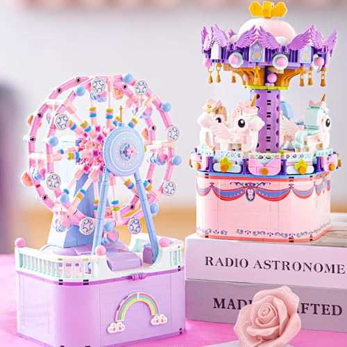 Music Box Building Toys, 874Pcs Rotating Carousel DIY Construction Set for Kids & Adults, STEM Block Toy, Ideal Birthday Gift for Boys & Girls 8 9 10 11 12 Years Old