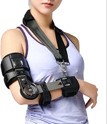 ROM Elbow Brace, Hinged Elbow Support with Sling Adjustable Front Arm Guard Protector for Post Op Arm Injuries Recovery (Right Elbow)