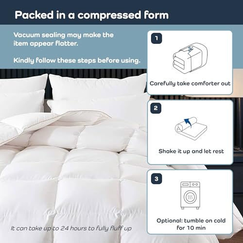 Olive + Crate Cooling Down Alternative Comforter - Hypoallergenic Queen Size Duvet Insert Lightweight - All Seasons Plush Design Bamboo Comforter - 100% Bamboo Viscose Outer Cover - White 88"x90"