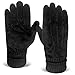 LETHMIK Mens Black Winter Gloves Suede Leather Knit Cuff with Warm Thick Fleece Lining Black