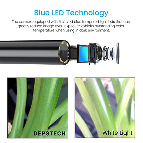 USB Endoscope, DEPSTECH 2 in 1 Semi-Rigid Borescope Inspection Camera 2.0MP CMOS HD Waterproof Snake Camera with 6 Adjustable Led for Android, Windows & MacBook OS Computer- 16.4 ft(5M)