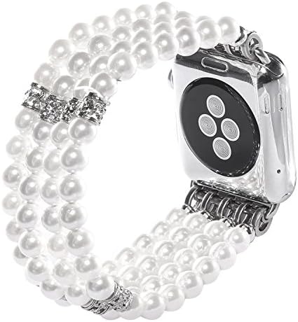 Digit Life Watch Band for Apple Watch 42mm Series 2 and Series 3,Fashion Handmade Beaded Elastic Stretch Faux Pearl Bracelet Replacement iWatch Band for Women and Girls.(White)