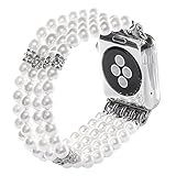 Digit Life Watch Band for Apple Watch 42mm Series 2 and Series 3,Fashion Handmade Beaded Elastic Stretch Faux Pearl Bracelet Replacement iWatch Band for Women and Girls.(White)