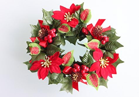 Christmas Candle Ring Poinsettia, Cones and Ribbon Red and Gold for 6cm Pillar Candle