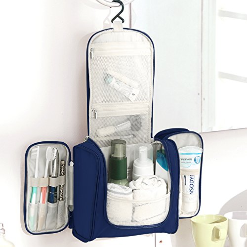 Hanging Toiletry Bag Travel Cosmetic Kit - Large Essentials Organizer - Sturdy Hook Makeup bag - Heavy Duty Waterproof for Men and Womens (Dark Blue)