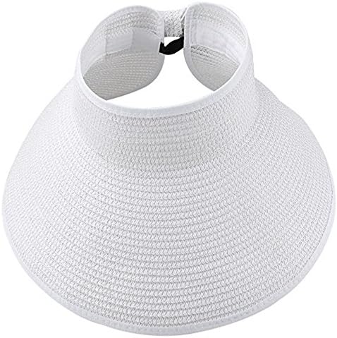 Ofocam Women's Sun Hats Visor Foldable Summer Wide Brim Roll-Up Straw Open Top Cap