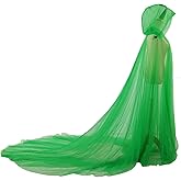 Women Wedding Tulle Cape Hooded Elf Cloak Bridal Dress Robe with Long Train