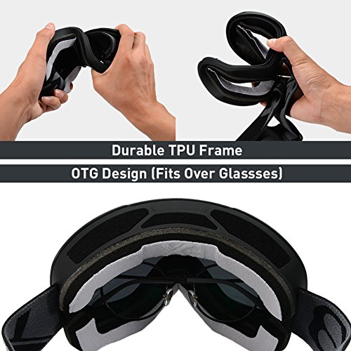 Ski Goggles, OTG Snowboard Goggles 100% UV Protection, Snow Goggles Anti-fog, Helmet Compatible, Interchangeable Lens for Men Women Skiing Snowmobile Skating