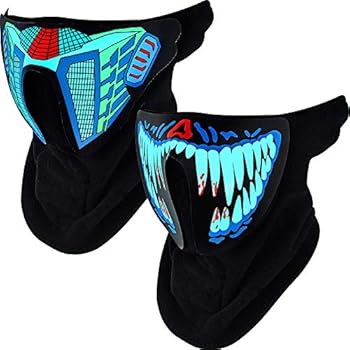 2 Pieces Led Sound Activated Mask Sound Activated Light Up Mask Led Music Mask Led Music Party Mask for Festival Party Black