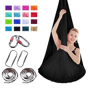 ELUCHANG 16 Colors Extension Straps Swing Aerial Yoga Hammock Indoor Silk Anti-gravity Yoga Fitness Body Sports Yoga Stretch Belt Yoga Rope Yoga Strap (Including Buckle and Rope)