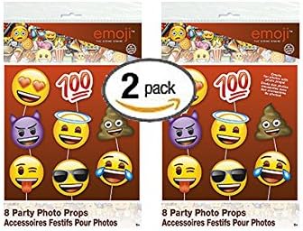 2 Pk Emoji Party Supplies - Emoji Faces Photo Booth Props 16pc